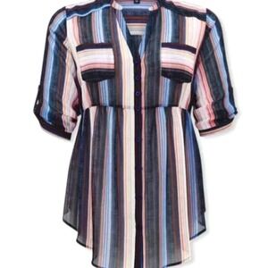 Torrid Emma Babydoll Tunic Chiffon Striped Black-Multi in Size 1X